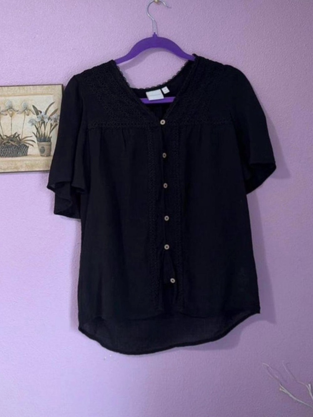 Zac & Rachel Black Lace Yoke Button-Down Blouse
